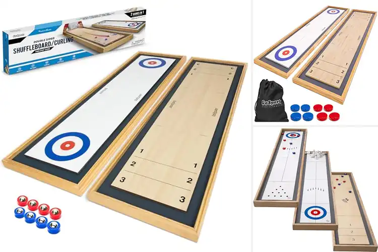 Detailed view of best tabletop curling and shuffleboard combos