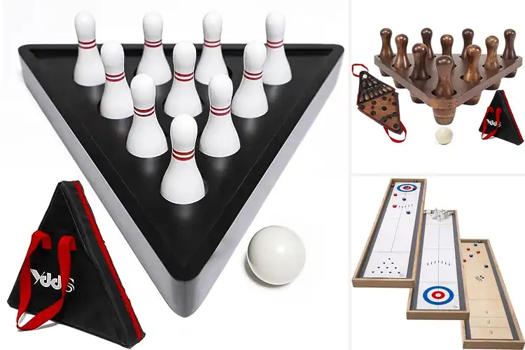Detailed view of best wooden shuffleboard and bowling sets